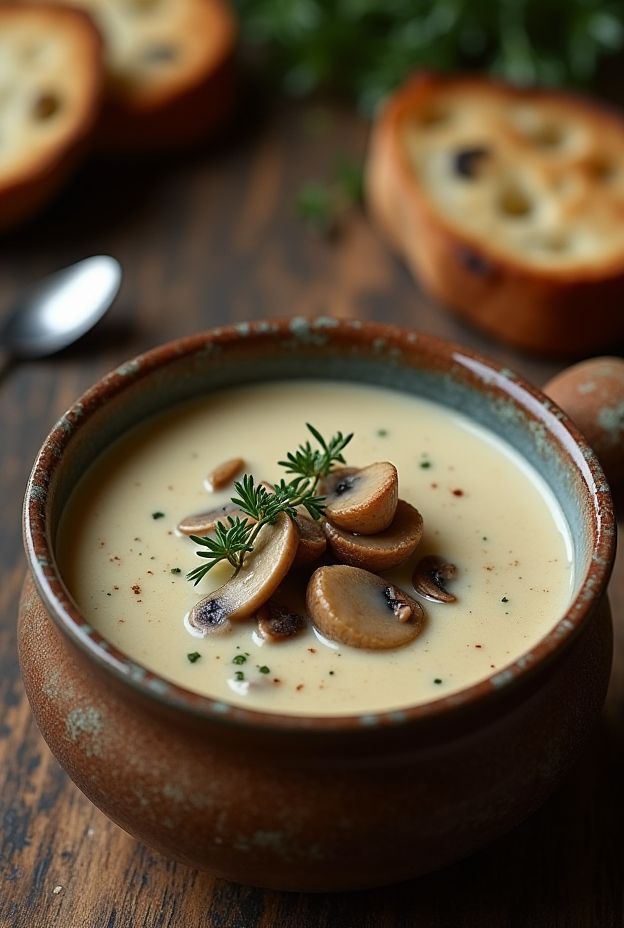Cream of Mushroom Soup featuring fresh mushrooms and a rich, creamy texture, perfect for any occasion.