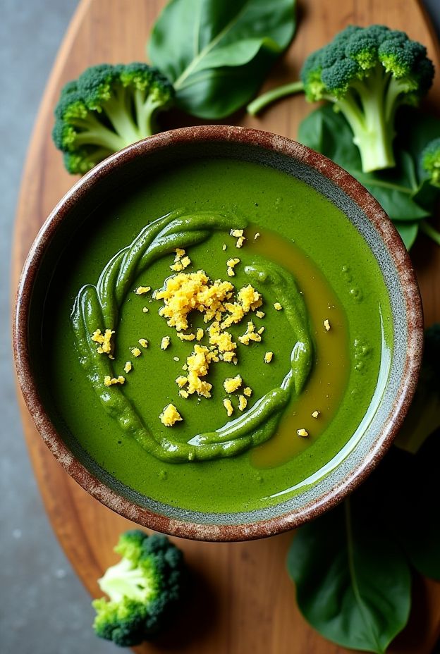 Healthy Broccoli and Spinach Detox Purée with Lemon and Olive Oil for a nutritious meal.