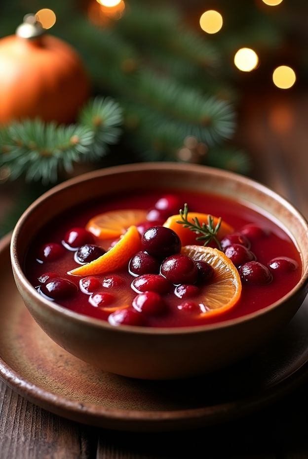 Festive Cranberry & Orange Stew with Root Vegetables in a rustic bowl, perfect for holiday meals.