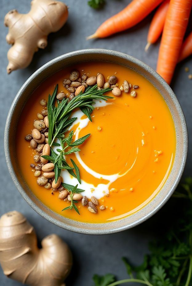 Gingered Carrot & Turmeric Soup – a vibrant anti-inflammatory soup rich in flavor and nutrients.