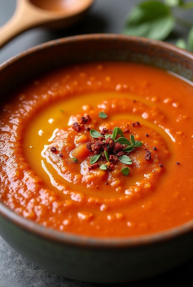 Thick and satisfying Tomato & Red Lentil Protein Soup, rich in flavor and nutrients, perfect for comforting meals.