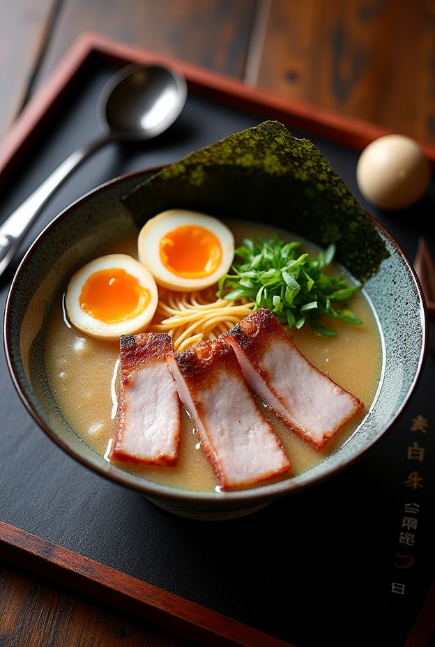 Rich Tonkotsu-Style Pork Soup featuring tender pork belly, ramen noodles, and marinated eggs served in a beautifully crafted bowl.