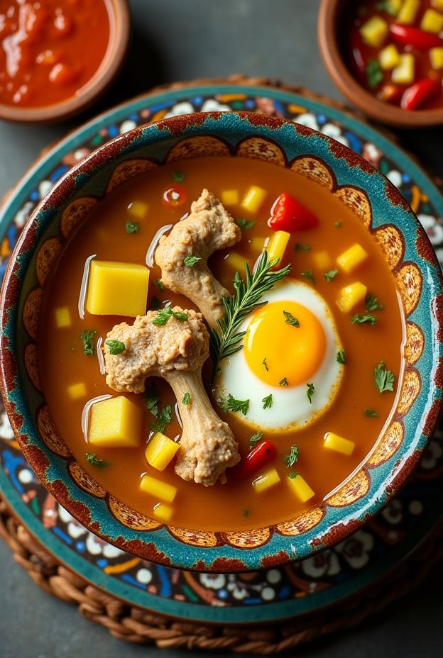 Creamy Peruvian Chupe de Camarones-Style Chicken soup loaded with chicken, potatoes, corn, eggs and Peruvian peppers.