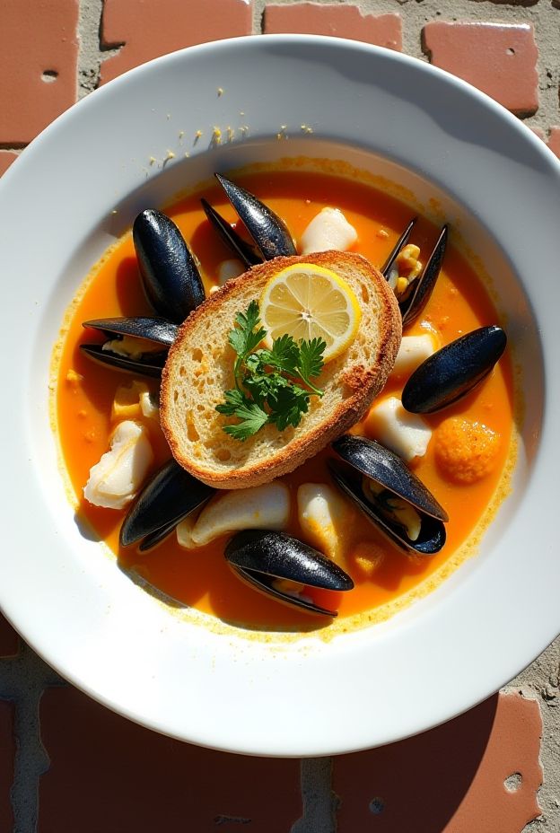 Delicious Provençal Fish Stew with saffron, fennel, and mixed fish served with crusty bread.